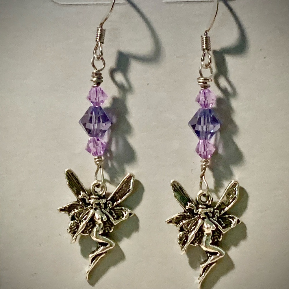 DragonsFancy Fairy earrings green amethyst and crystal colored beads. Handmade